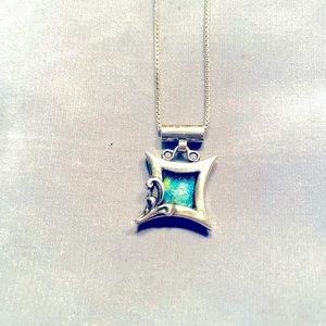 Roman glass sterling pendant necklace